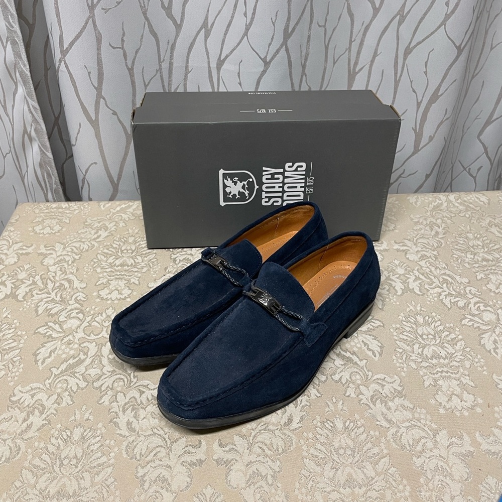 Stacy Adams Dark Blue Suede Leather Shoes Size 10W. Worn once. Think prom